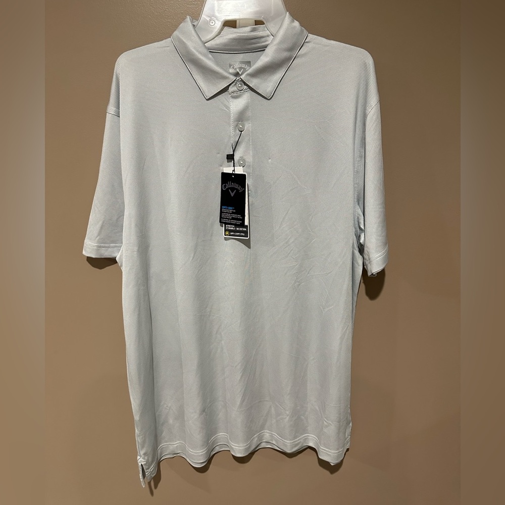 Mens golf T-shirt. Grey and white stripe size: sm, med, l,XL. BNWT. Callaway